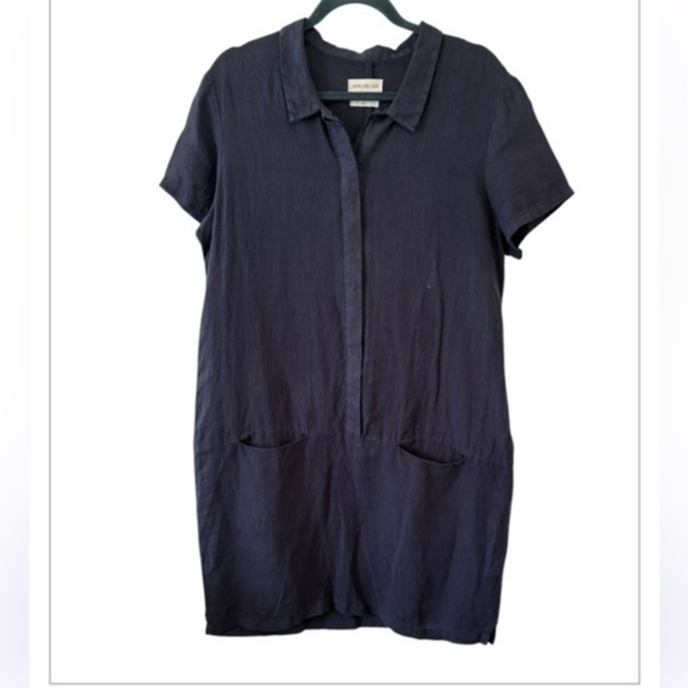 Harris Wilson 100% Linen Navy Pocket Lagenlook Minimalist Dress Size Large
